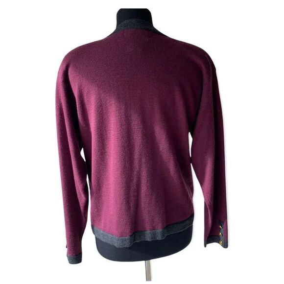 Urban Wool Burgundy/Grey 100% Wool Cardigan M - Picture 5 of 11